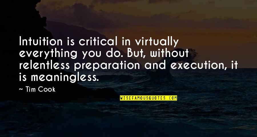 Critical Quotes By Tim Cook: Intuition is critical in virtually everything you do.