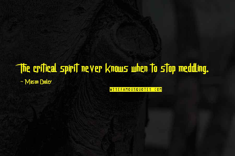 Critical Spirit Quotes By Mason Cooley: The critical spirit never knows when to stop