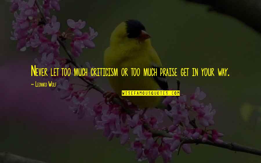 Criticism Quotes By Leonard Wolf: Never let too much criticism or too much