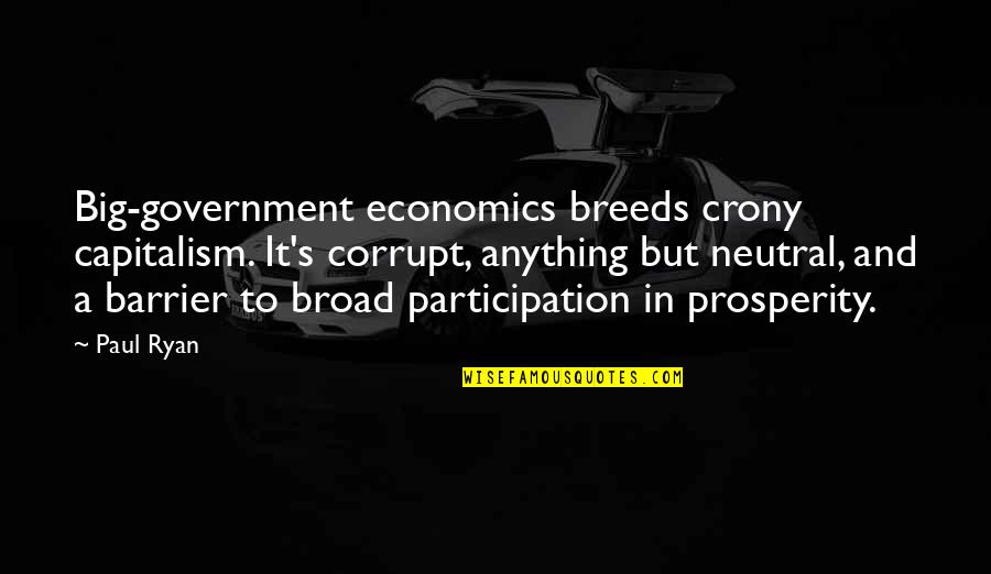 Crony Capitalism Quotes By Paul Ryan: Big-government economics breeds crony capitalism. It's corrupt, anything