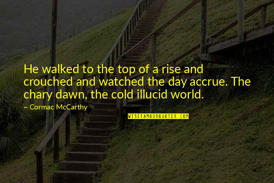 Crouched Quotes By Cormac McCarthy: He walked to the top of a rise