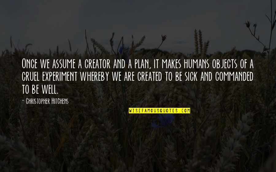 Cruel Humans Quotes By Christopher Hitchens: Once we assume a creator and a plan,