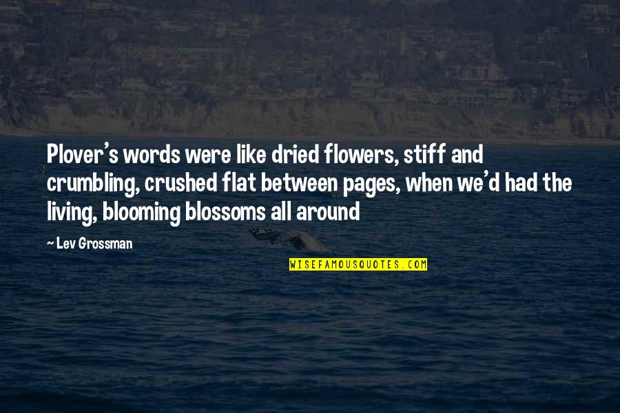 Crumbling Quotes By Lev Grossman: Plover's words were like dried flowers, stiff and Crumbling Quotes By Lev Grossman: Plover's words were like dried flowers, stiff and