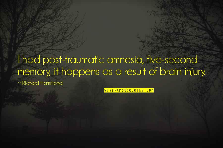 Crumley Compound Quotes By Richard Hammond: I had post-traumatic amnesia, five-second memory, it happens Crumley Compound Quotes By Richard Hammond: I had post-traumatic amnesia, five-second memory, it happens