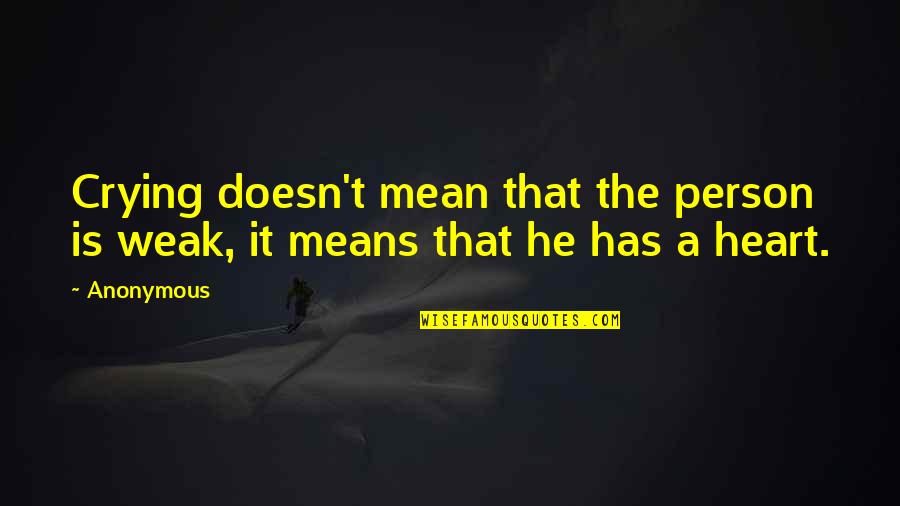 Crying From Heart Quotes By Anonymous: Crying doesn't mean that the person is weak,