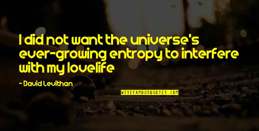Cryphal Quotes By David Levithan: I did not want the universe's ever-growing entropy