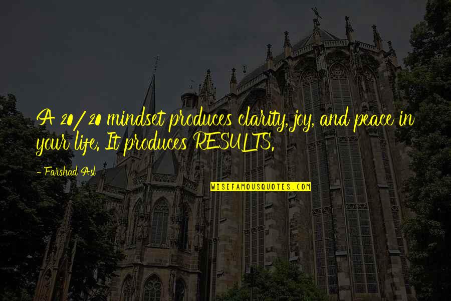 Cseke Laszlo Quotes By Farshad Asl: A 20/20 mindset produces clarity, joy, and peace