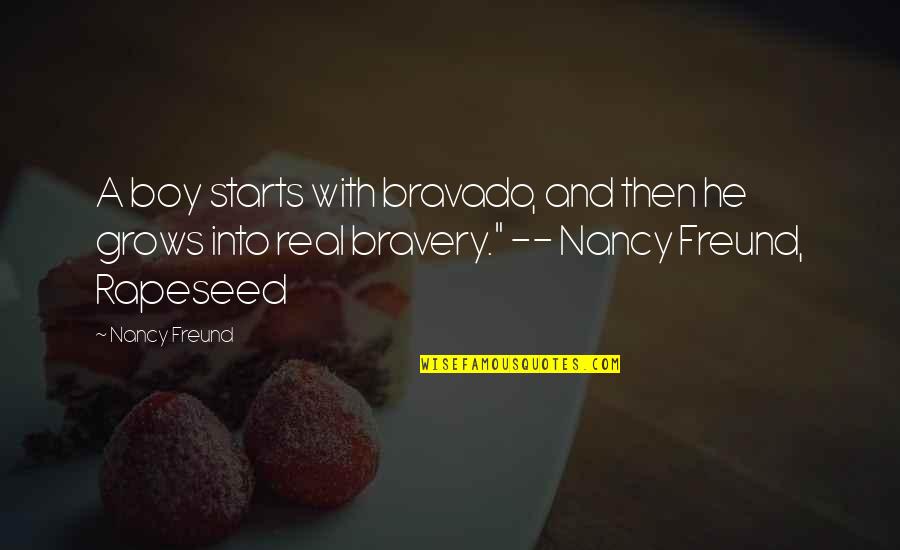 Css Style For Quotes By Nancy Freund: A boy starts with bravado, and then he