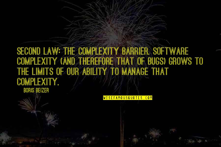 Culling Friends Quotes By Boris Beizer: Second law: The complexity barrier. Software complexity (and Culling Friends Quotes By Boris Beizer: Second law: The complexity barrier. Software complexity (and