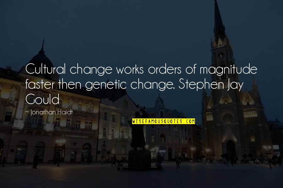 Cultural Change Quotes By Jonathan Haidt: Cultural change works orders of magnitude faster then