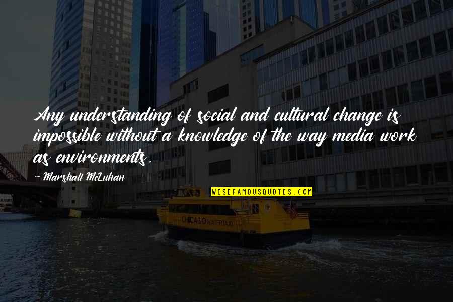 Cultural Change Quotes By Marshall McLuhan: Any understanding of social and cultural change is