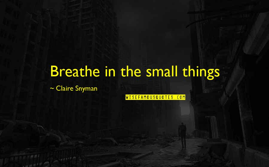 Culture Definition Quotes By Claire Snyman: Breathe in the small things
