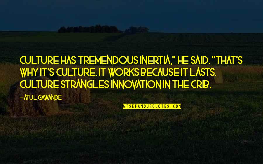 Culture Of Innovation Quotes By Atul Gawande: Culture has tremendous inertia," he said. "That's why