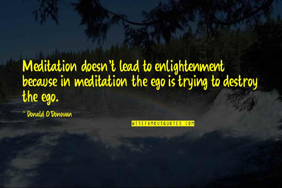 Cunninghams Quotes By Donald O'Donovan: Meditation doesn't lead to enlightenment because in meditation Cunninghams Quotes By Donald O'Donovan: Meditation doesn't lead to enlightenment because in meditation