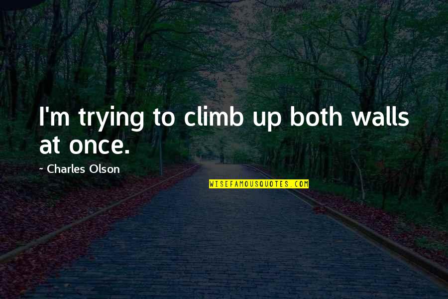 Cupped Washers Quotes By Charles Olson: I'm trying to climb up both walls at Cupped Washers Quotes By Charles Olson: I'm trying to climb up both walls at