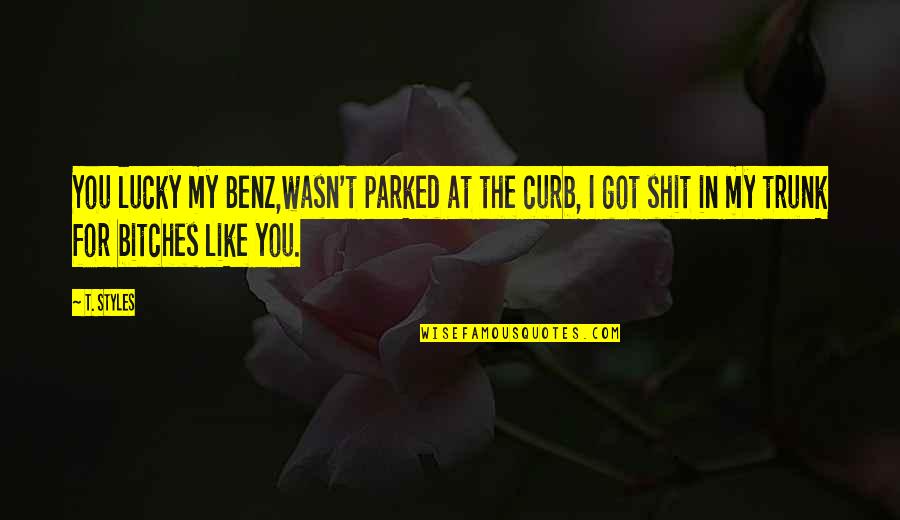 Curb Quotes By T. Styles: You lucky my Benz,wasn't parked at the curb,