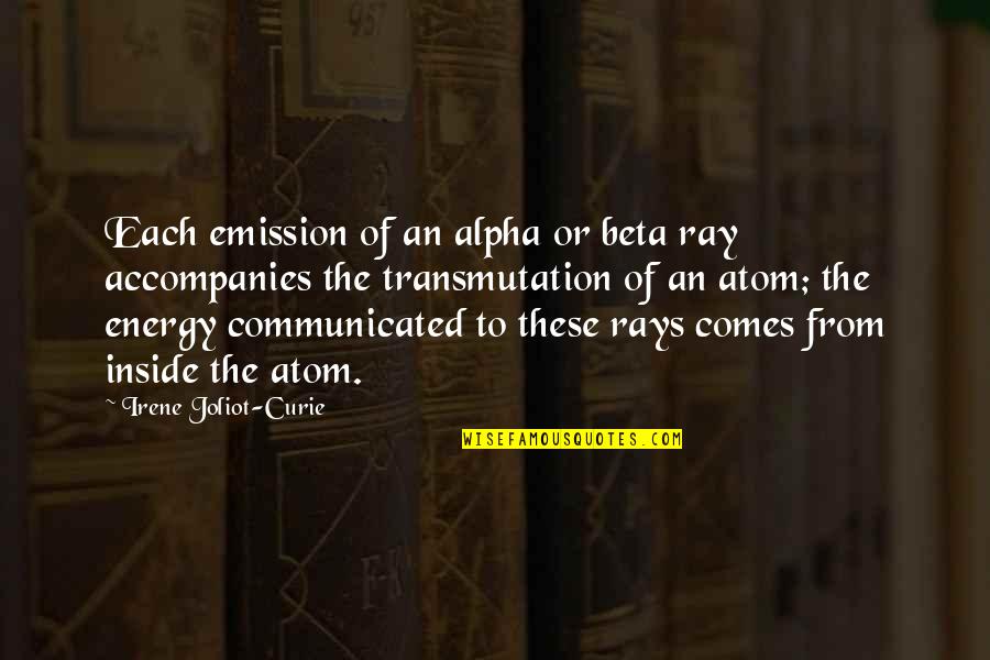 Curie's Quotes By Irene Joliot-Curie: Each emission of an alpha or beta ray