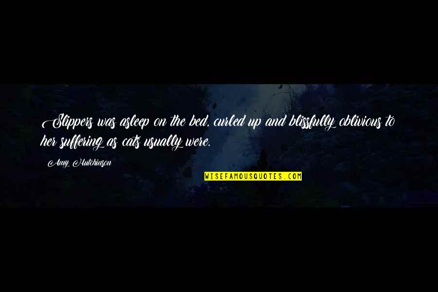 Curled Quotes By Amy Hutchinson: Slippers was asleep on the bed, curled up Curled Quotes By Amy Hutchinson: Slippers was asleep on the bed, curled up
