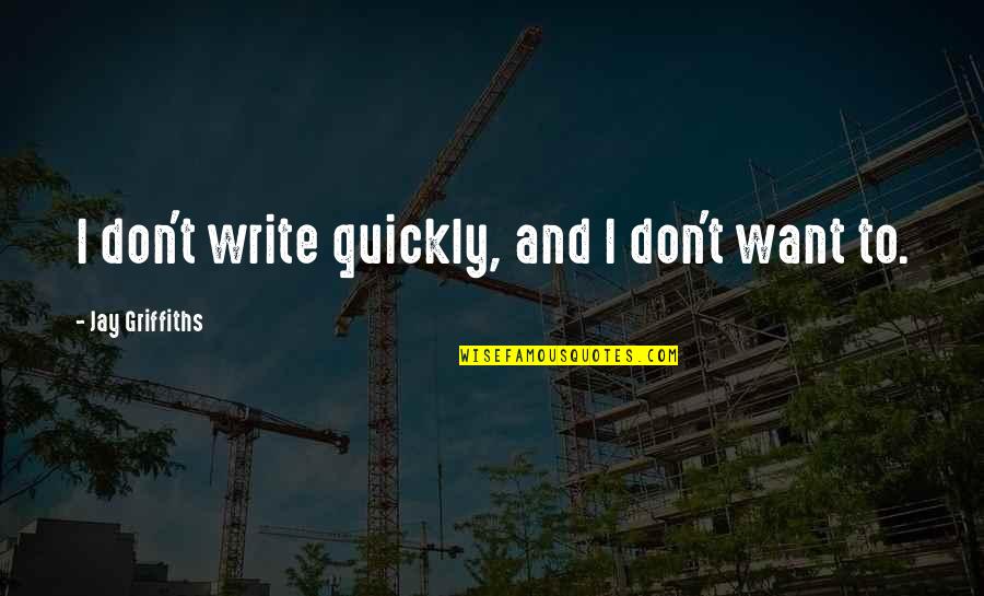 Curtis Lemay Quote Quotes By Jay Griffiths: I don't write quickly, and I don't want Curtis Lemay Quote Quotes By Jay Griffiths: I don't write quickly, and I don't want