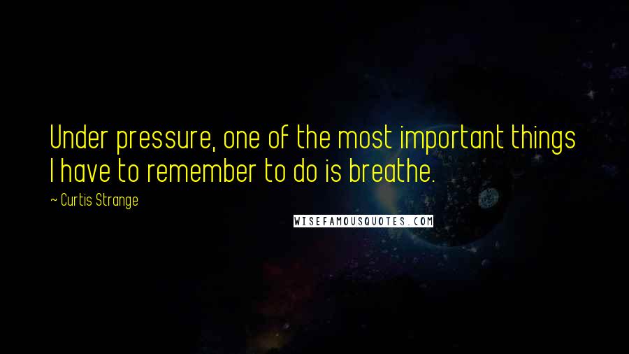 Curtis Strange quotes: Under pressure, one of the most important things I have to remember to do is breathe.