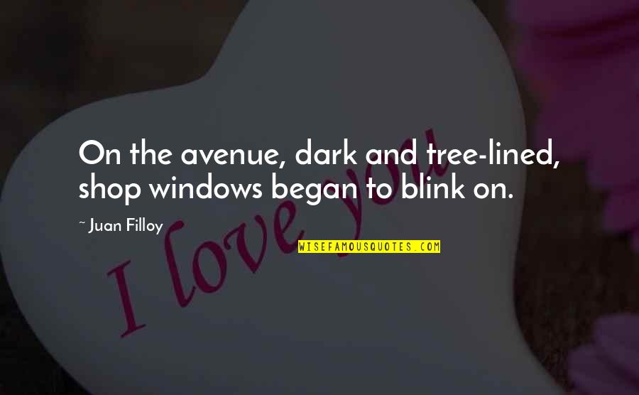 Curvan Council Quotes By Juan Filloy: On the avenue, dark and tree-lined, shop windows