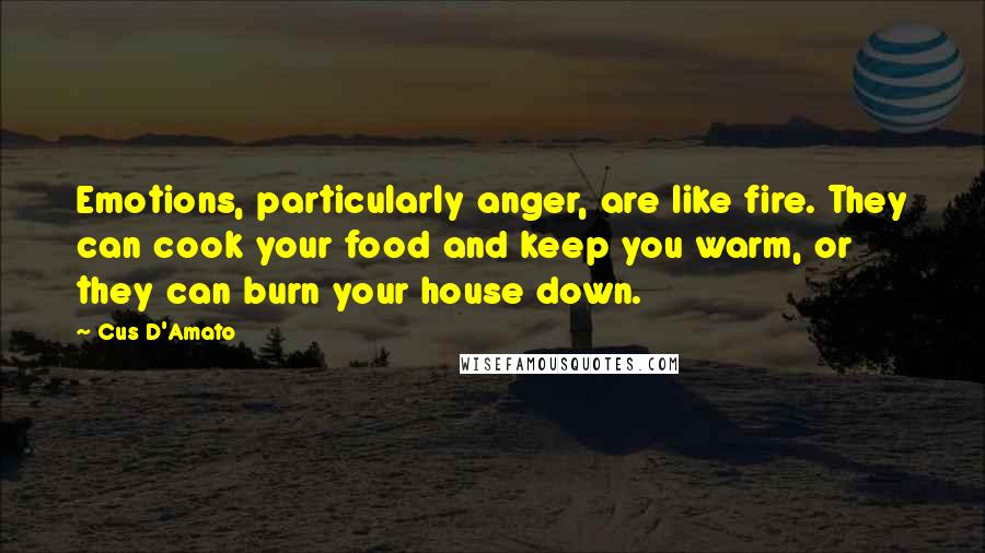 Cus D'Amato quotes: Emotions, particularly anger, are like fire. They can cook your food and keep you warm, or they can burn your house down.