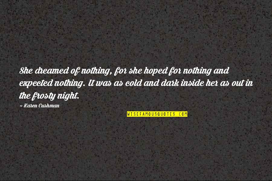 Cushman Quotes By Karen Cushman: She dreamed of nothing, for she hoped for Cushman Quotes By Karen Cushman: She dreamed of nothing, for she hoped for