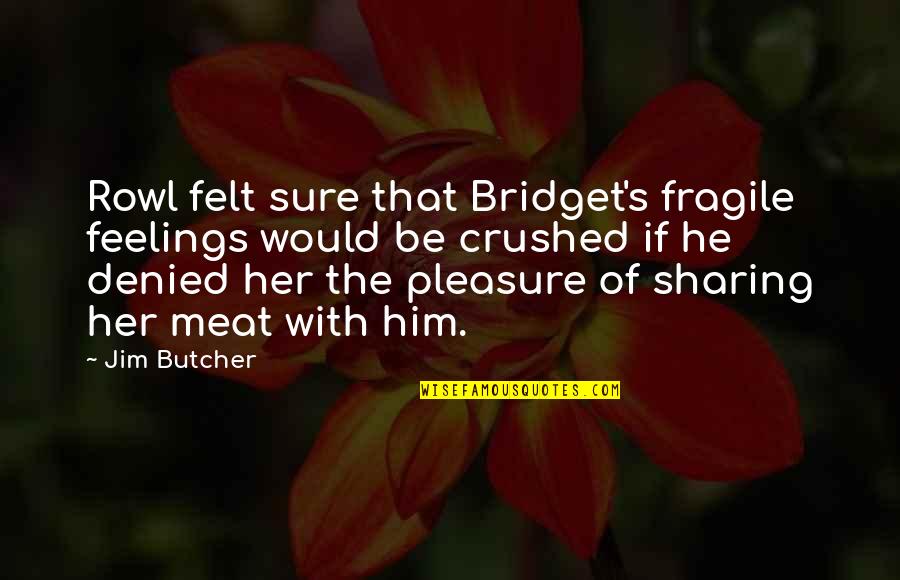 Cute But Corny Love Quotes By Jim Butcher: Rowl felt sure that Bridget's fragile feelings would