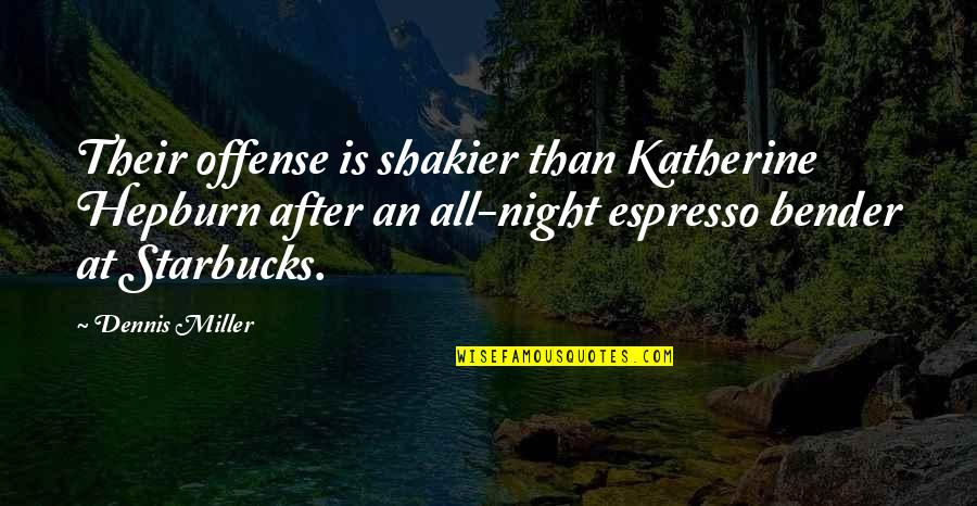 Cute Graphics Quotes By Dennis Miller: Their offense is shakier than Katherine Hepburn after