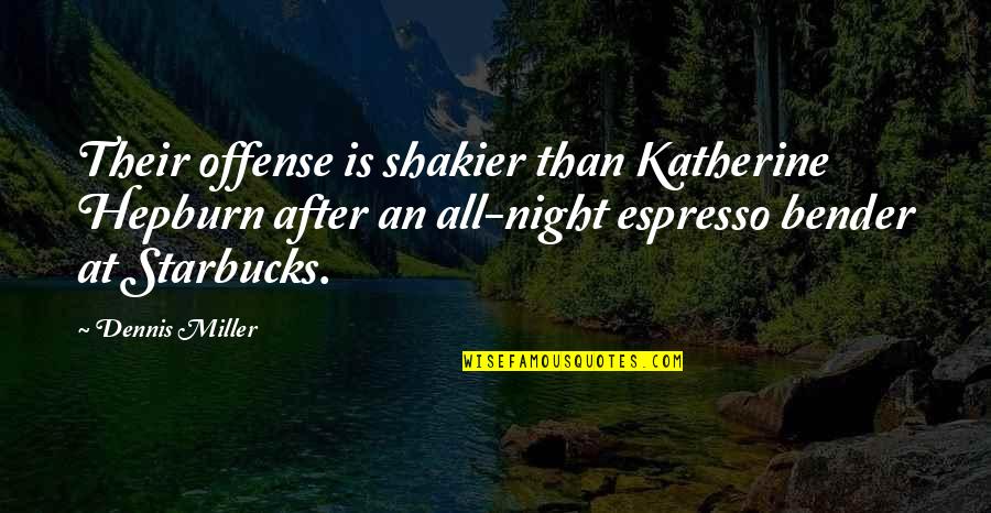 Cute Graphics Quotes By Dennis Miller: Their offense is shakier than Katherine Hepburn after