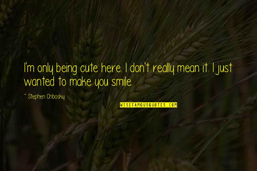 Cute Just Smile Quotes By Stephen Chbosky: I'm only being cute here. I don't really