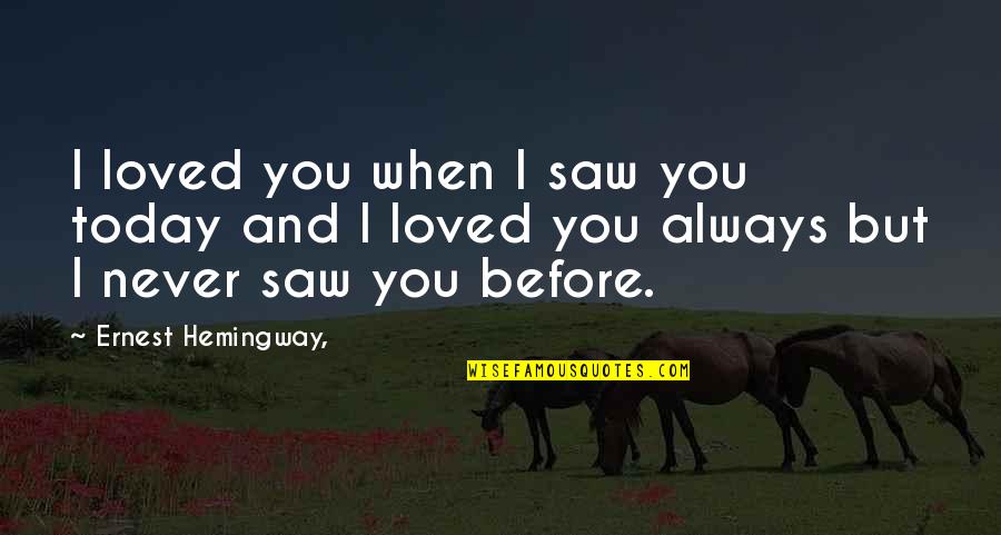 Cute Paintings With Quotes By Ernest Hemingway,: I loved you when I saw you today