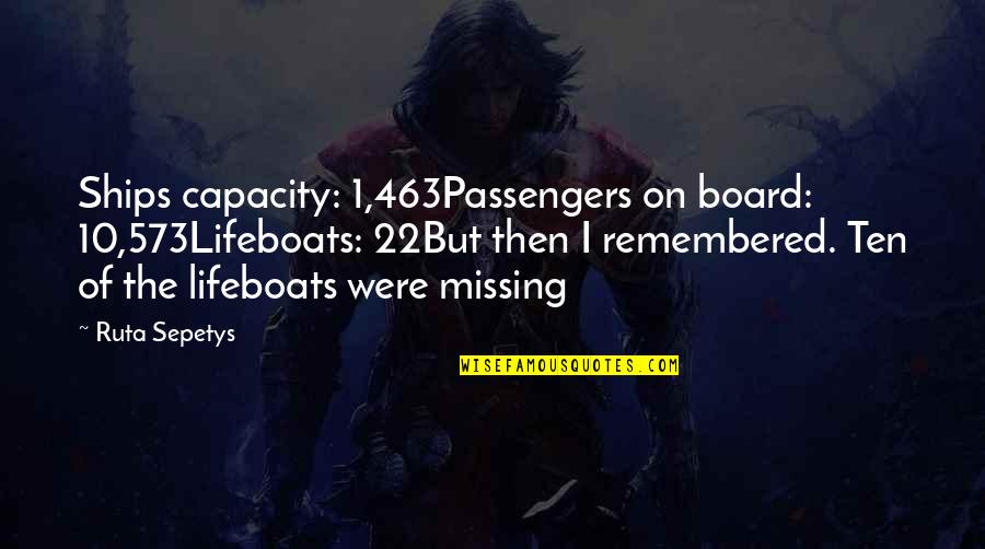 Cute Short Witty Quotes By Ruta Sepetys: Ships capacity: 1,463Passengers on board: 10,573Lifeboats: 22But then Cute Short Witty Quotes By Ruta Sepetys: Ships capacity: 1,463Passengers on board: 10,573Lifeboats: 22But then