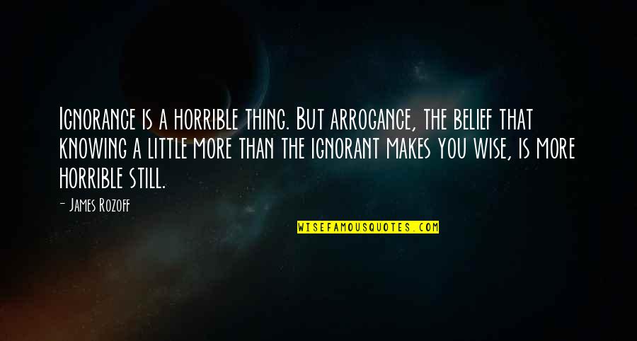 Cute Sleep Quotes By James Rozoff: Ignorance is a horrible thing. But arrogance, the