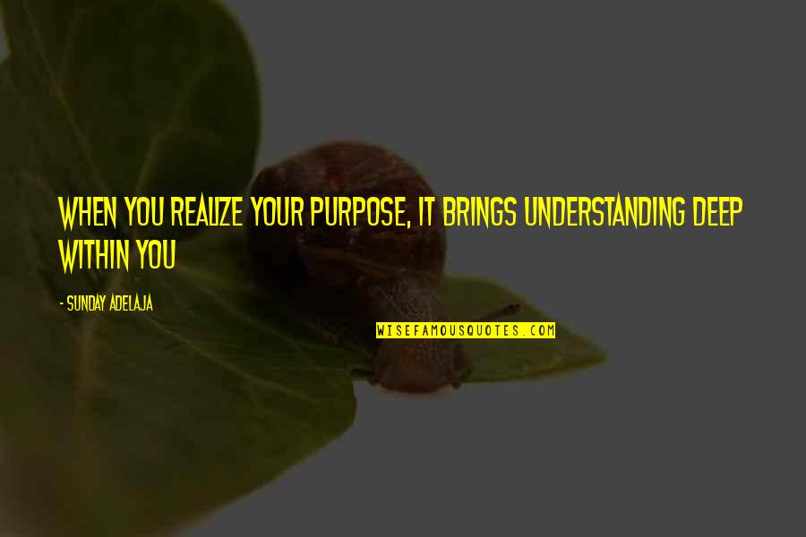 Cute Text Messaging Quotes By Sunday Adelaja: When you realize your purpose, it brings understanding