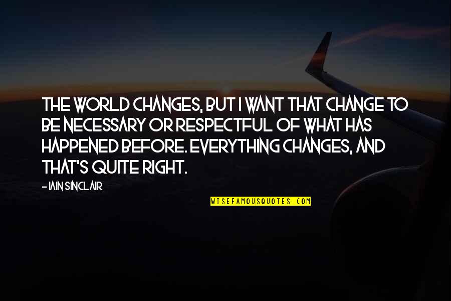 Cute Written Quotes By Iain Sinclair: The world changes, but I want that change