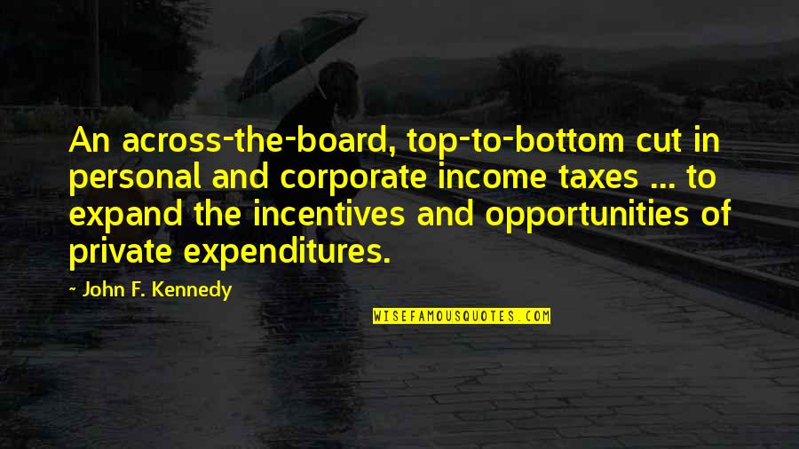 Cutting Board Quotes By John F. Kennedy: An across-the-board, top-to-bottom cut in personal and corporate