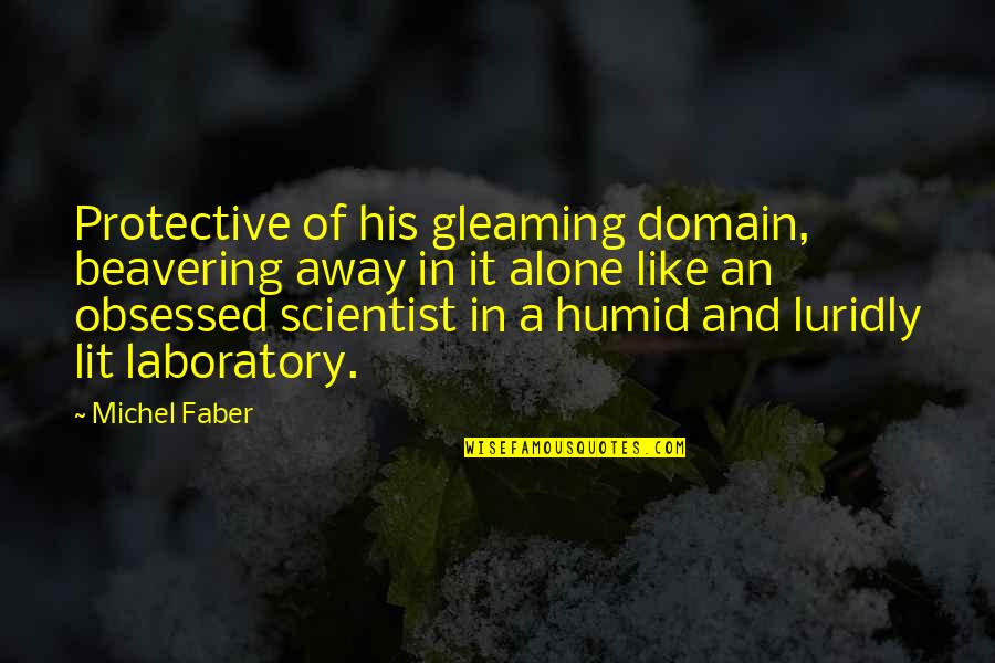 Cutwork Quotes By Michel Faber: Protective of his gleaming domain, beavering away in