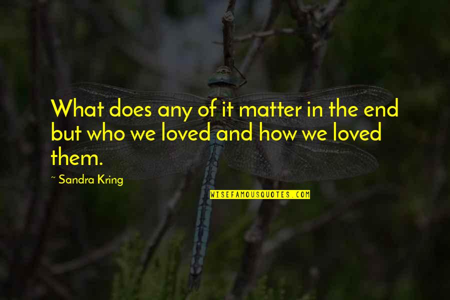 Cybermen Quotes By Sandra Kring: What does any of it matter in the