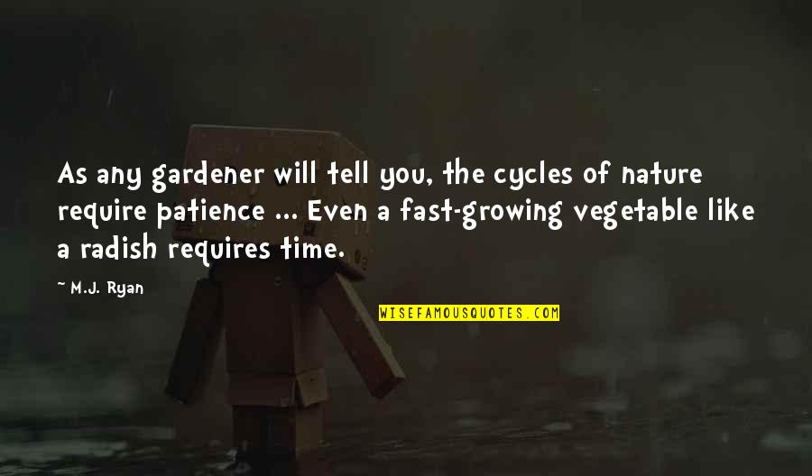 Cycles Of Nature Quotes By M.J. Ryan: As any gardener will tell you, the cycles Cycles Of Nature Quotes By M.J. Ryan: As any gardener will tell you, the cycles
