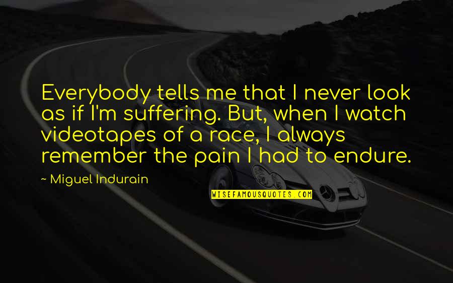 Cycling Pain Quotes By Miguel Indurain: Everybody tells me that I never look as