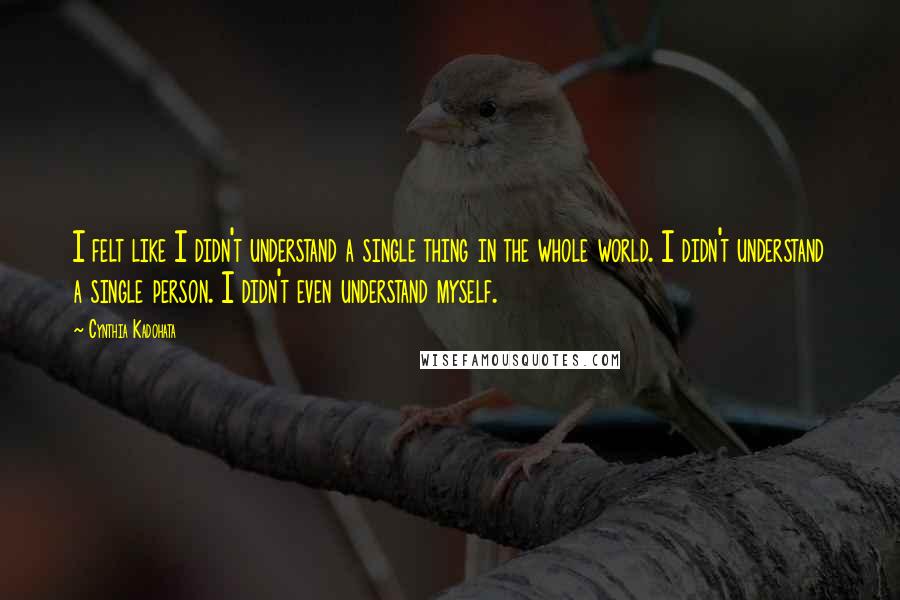 Cynthia Kadohata quotes: I felt like I didn't understand a single thing in the whole world. I didn't understand a single person. I didn't even understand myself. Cynthia Kadohata quotes: I felt like I didn't understand a single thing in the whole world. I didn't understand a single person. I didn't even understand myself.