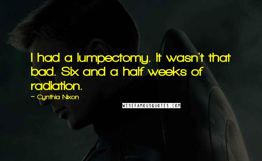 Cynthia Nixon quotes: I had a lumpectomy. It wasn't that bad. Six and a half weeks of radiation.