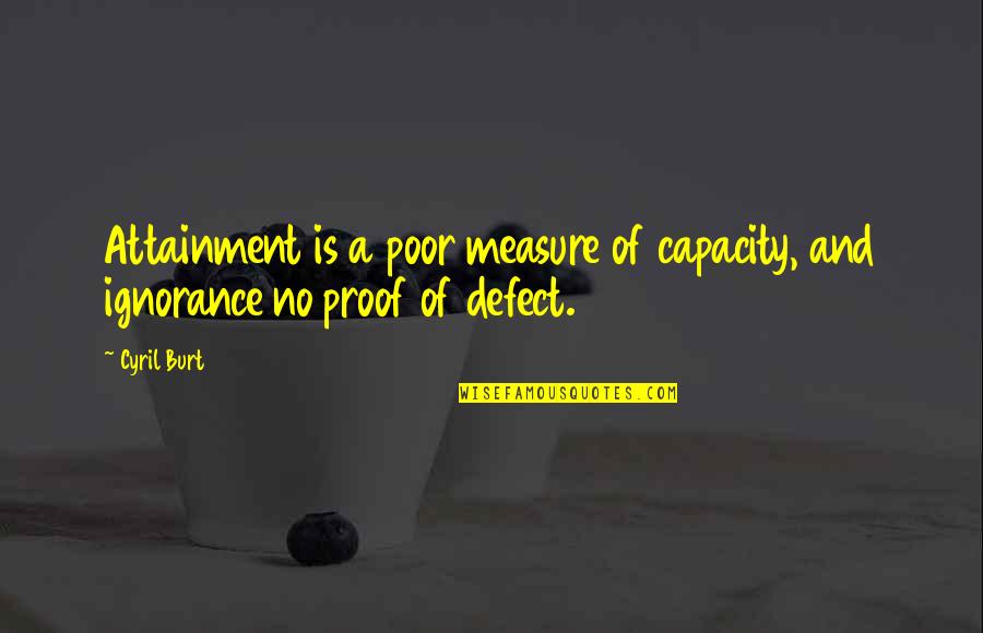 Cyril Quotes By Cyril Burt: Attainment is a poor measure of capacity, and