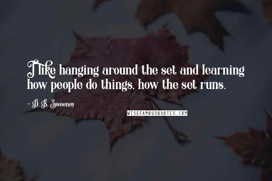 D. B. Sweeney quotes: I like hanging around the set and learning how people do things, how the set runs.