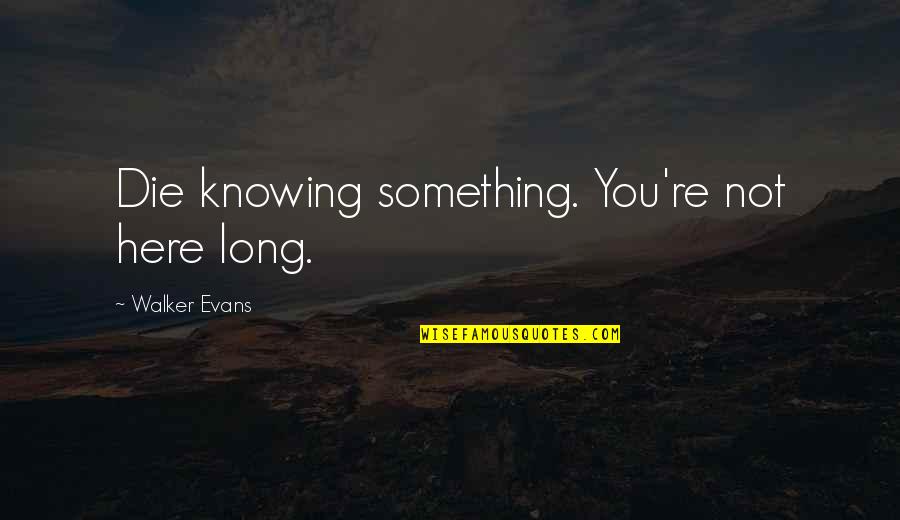 D Day Remembrance Quotes By Walker Evans: Die knowing something. You're not here long.