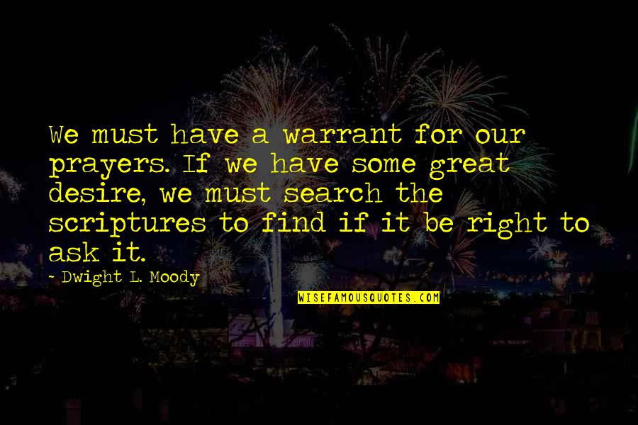 D L Moody Prayer Quotes By Dwight L. Moody: We must have a warrant for our prayers.