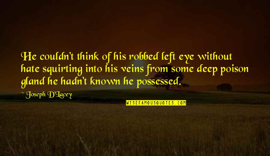 D Lacey Quotes By Joseph D'Lacey: He couldn't think of his robbed left eye D Lacey Quotes By Joseph D'Lacey: He couldn't think of his robbed left eye