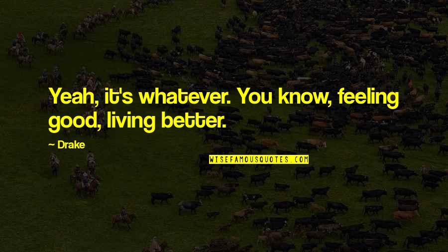 D.m Drake Quotes By Drake: Yeah, it's whatever. You know, feeling good, living