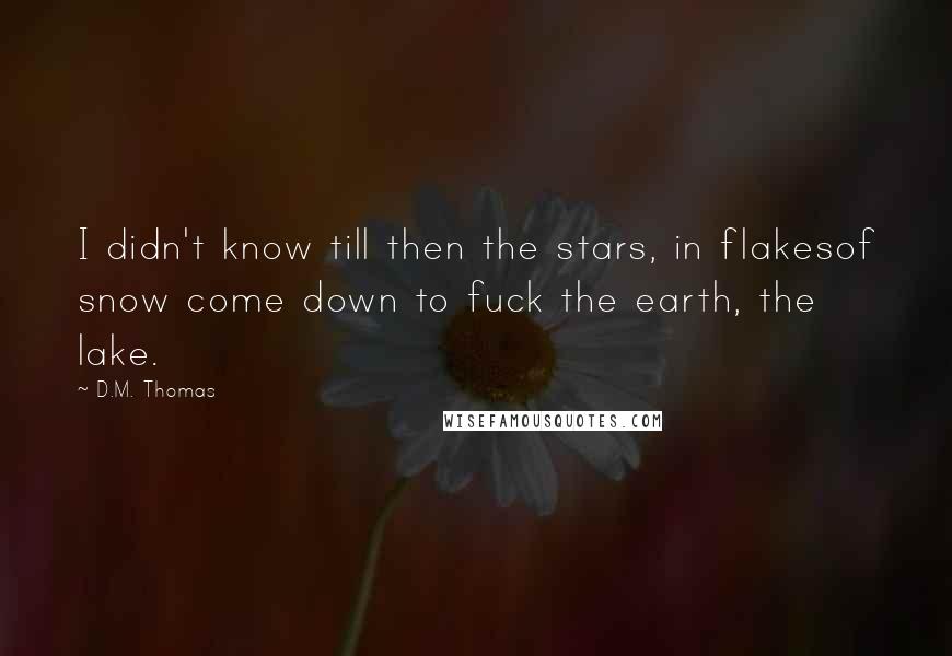 D.M. Thomas quotes: I didn't know till then the stars, in flakesof snow come down to fuck the earth, the lake.